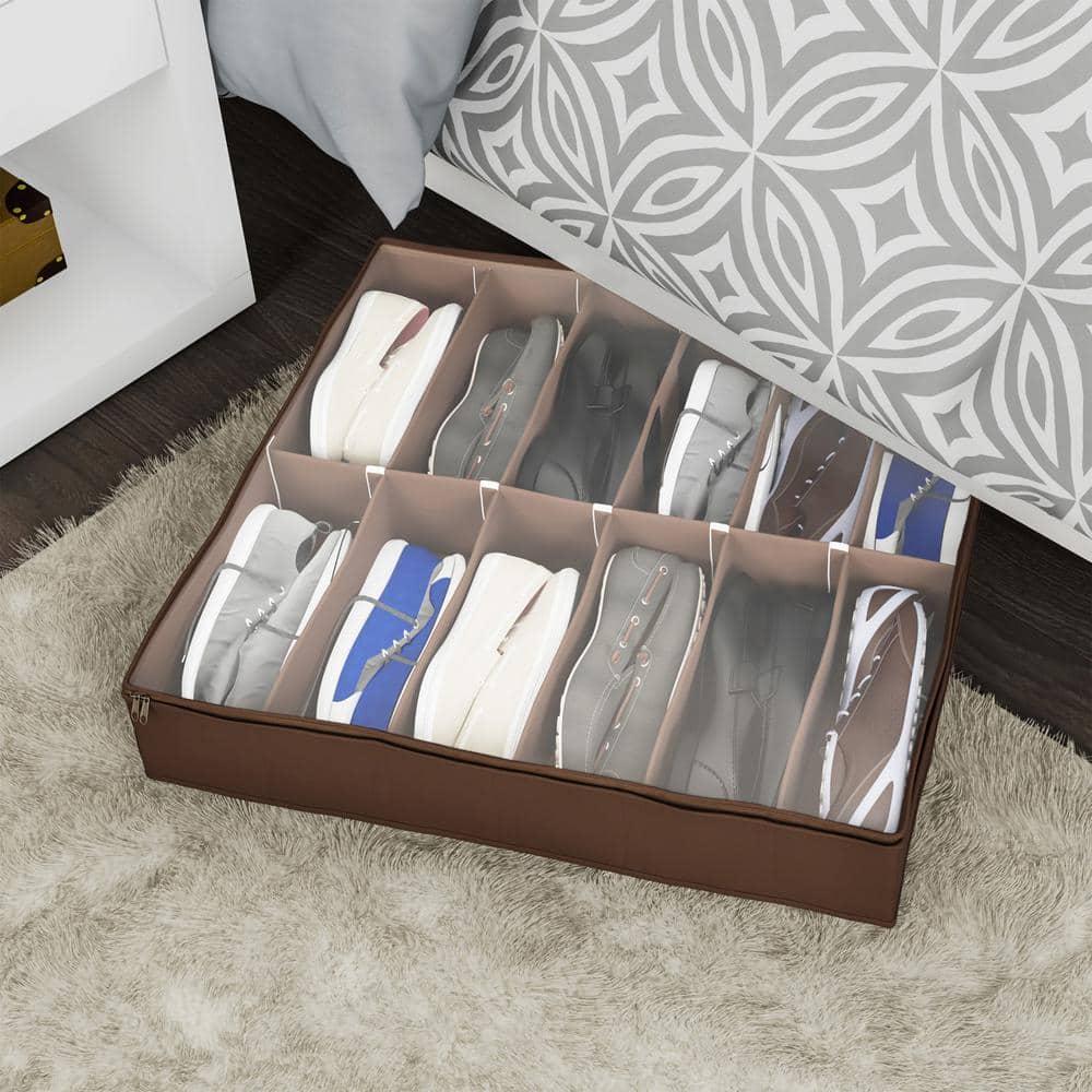 Everyday Home Under-Bed Plastic-Covered 12-Pair Shoe Organizer (Brown)