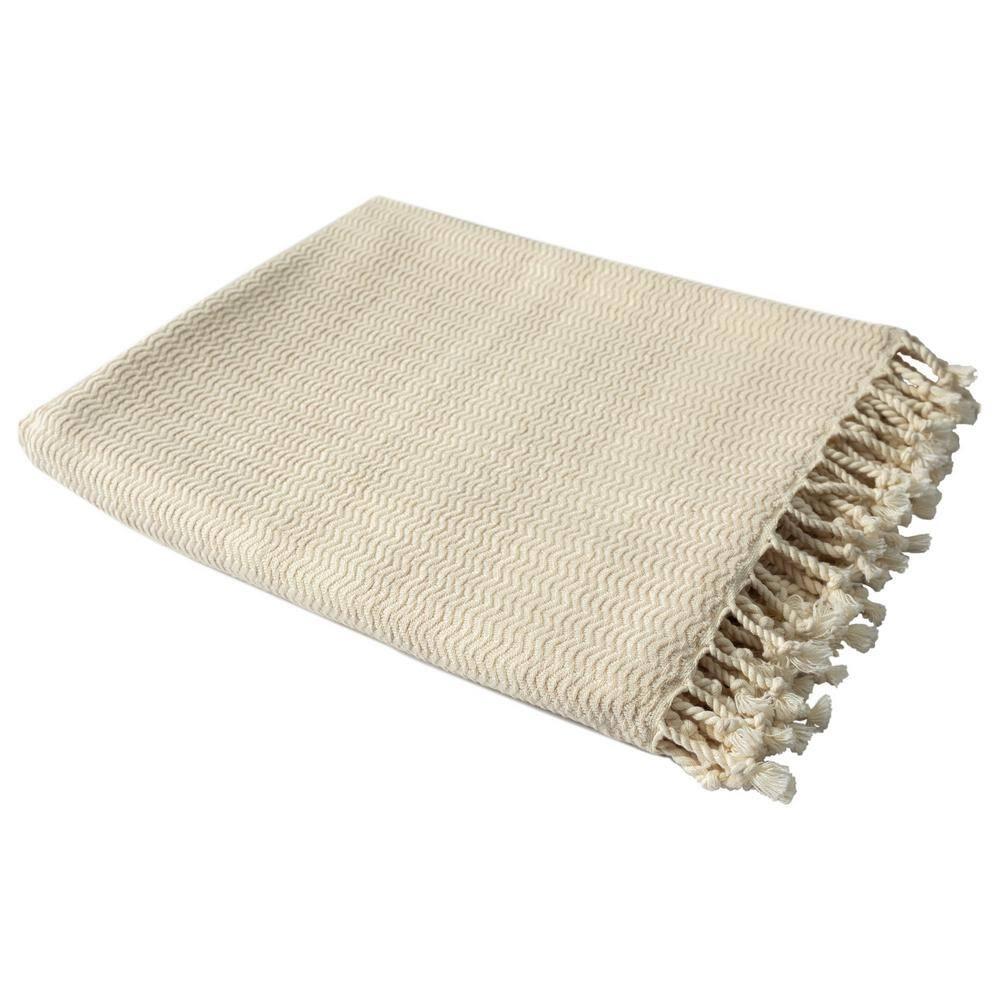 Ox Bay Beige Striped Ultra-Soft Turkish Cotton Throw Blanket, 50" x 60"