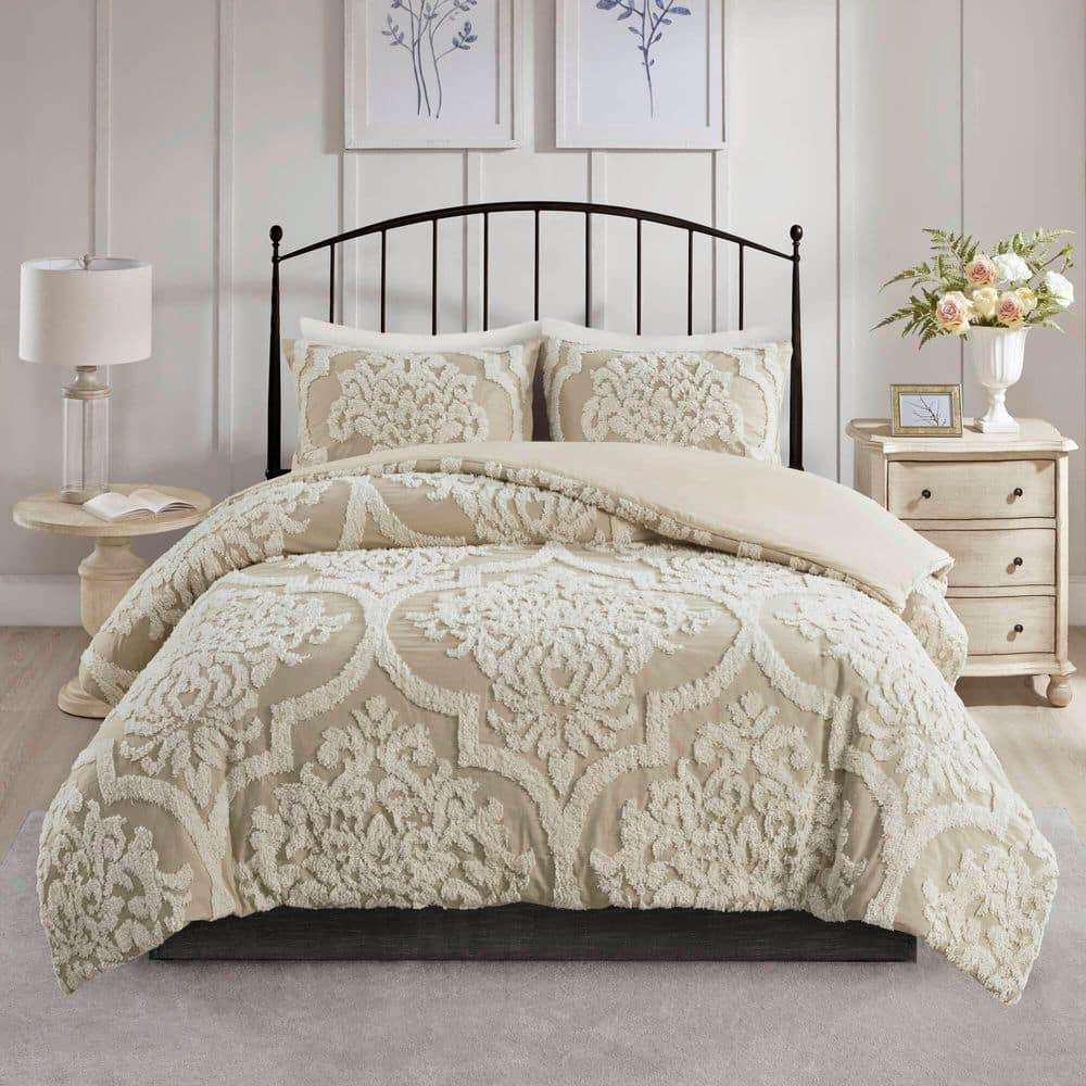 Madison Park Viola Tufted Cotton Chenille Damask 3 Piece Comforter Set