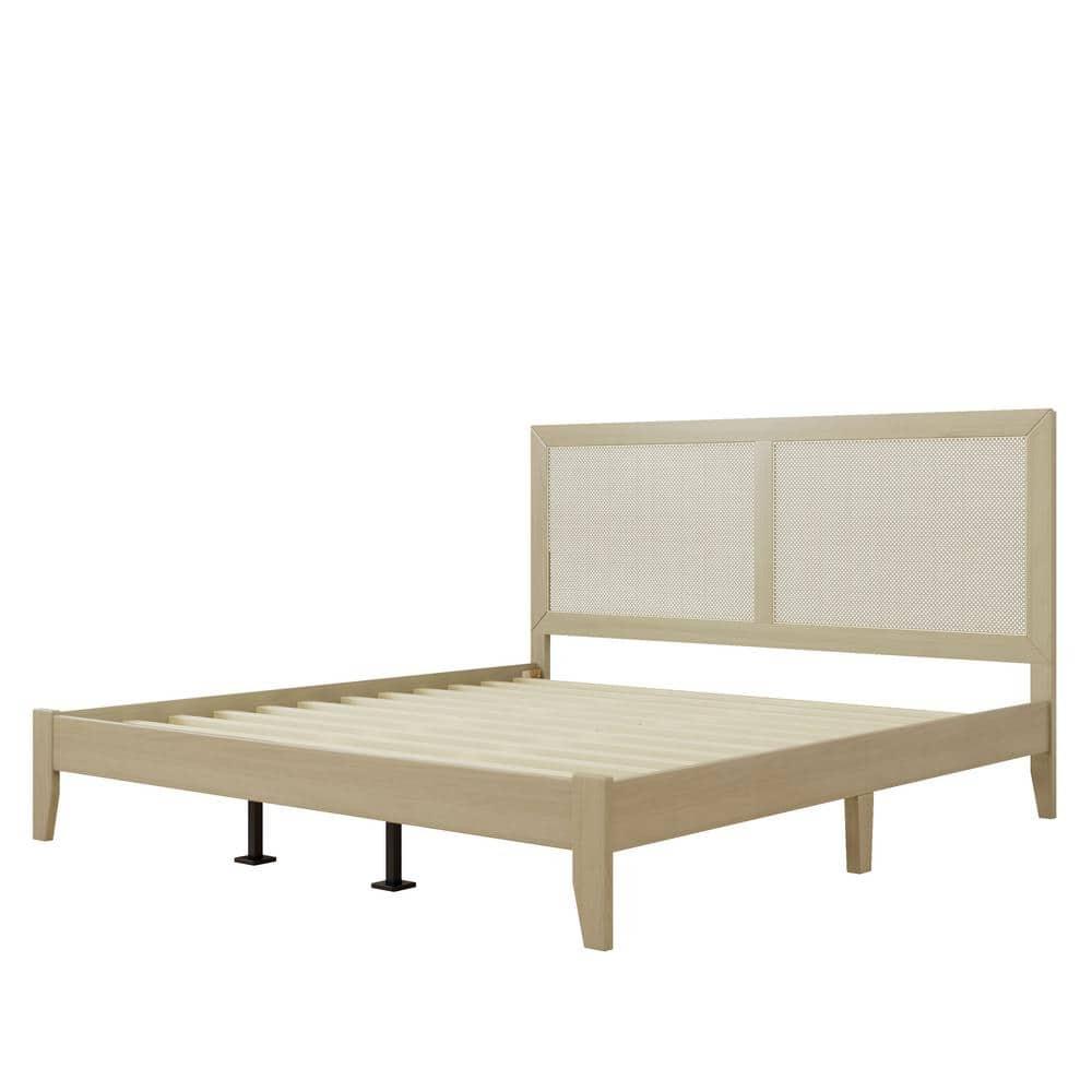 Christopher Knight Home Eudoca Rubber Wood Platform Bed with Rattan Woven Headboard, Natural, King