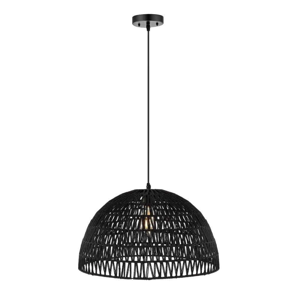 Campana 20" 1-Light Bohemian Modern Woven Rope/Iron LED Pendant, Black
