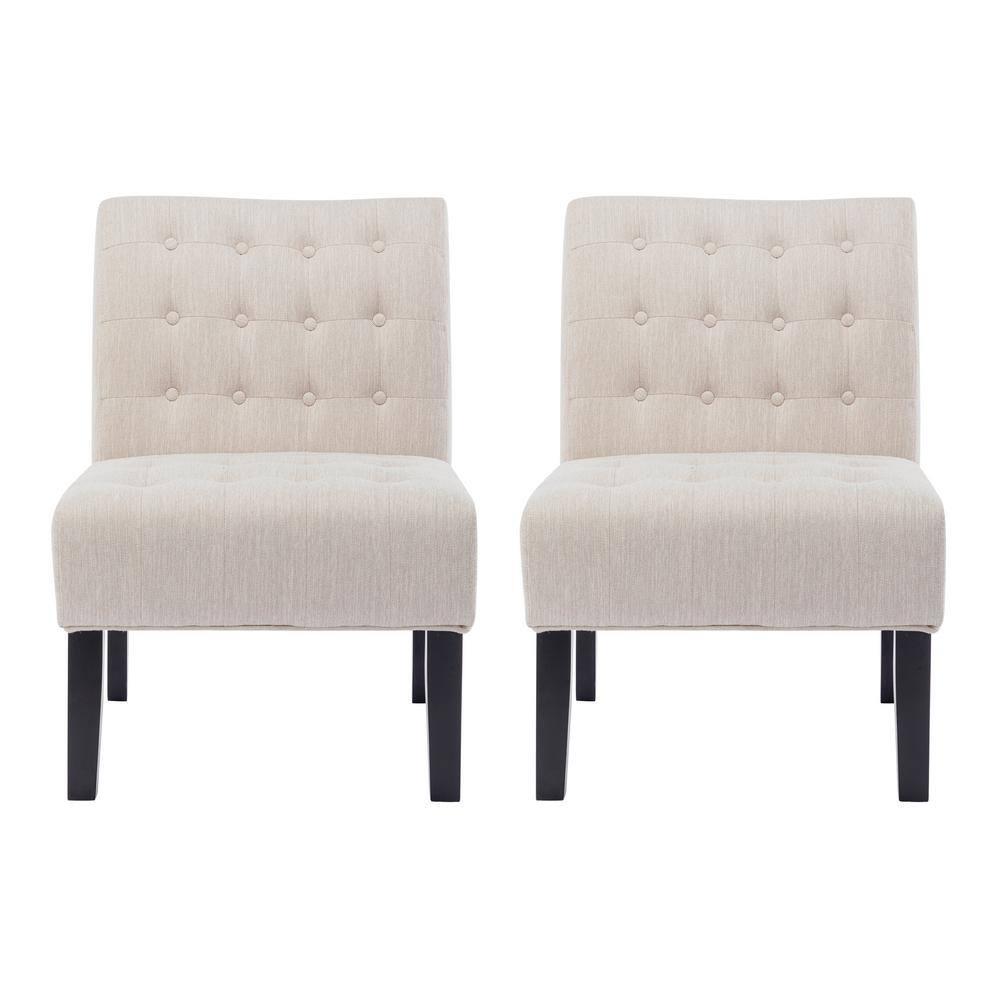 Noble House Loverin Fabric Tufted Slipper Chairs, Set of 2, Beige and Matte Black