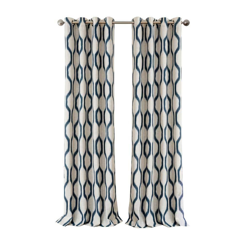 Renzo Ikat Geometric Linen Room Darkening Single Window Curtain Panel - 52" x 84" - Indigo - Elrene Home Fashions