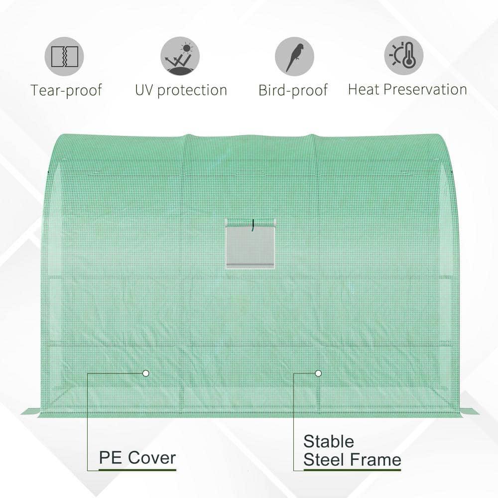 Outsunny 118" x 59" x 83.75" Outdoor Walk-In Greenhouse, Plant Nursery with Roll-up Window, PE Cover, and 3-Tier Wire Shelves, Green