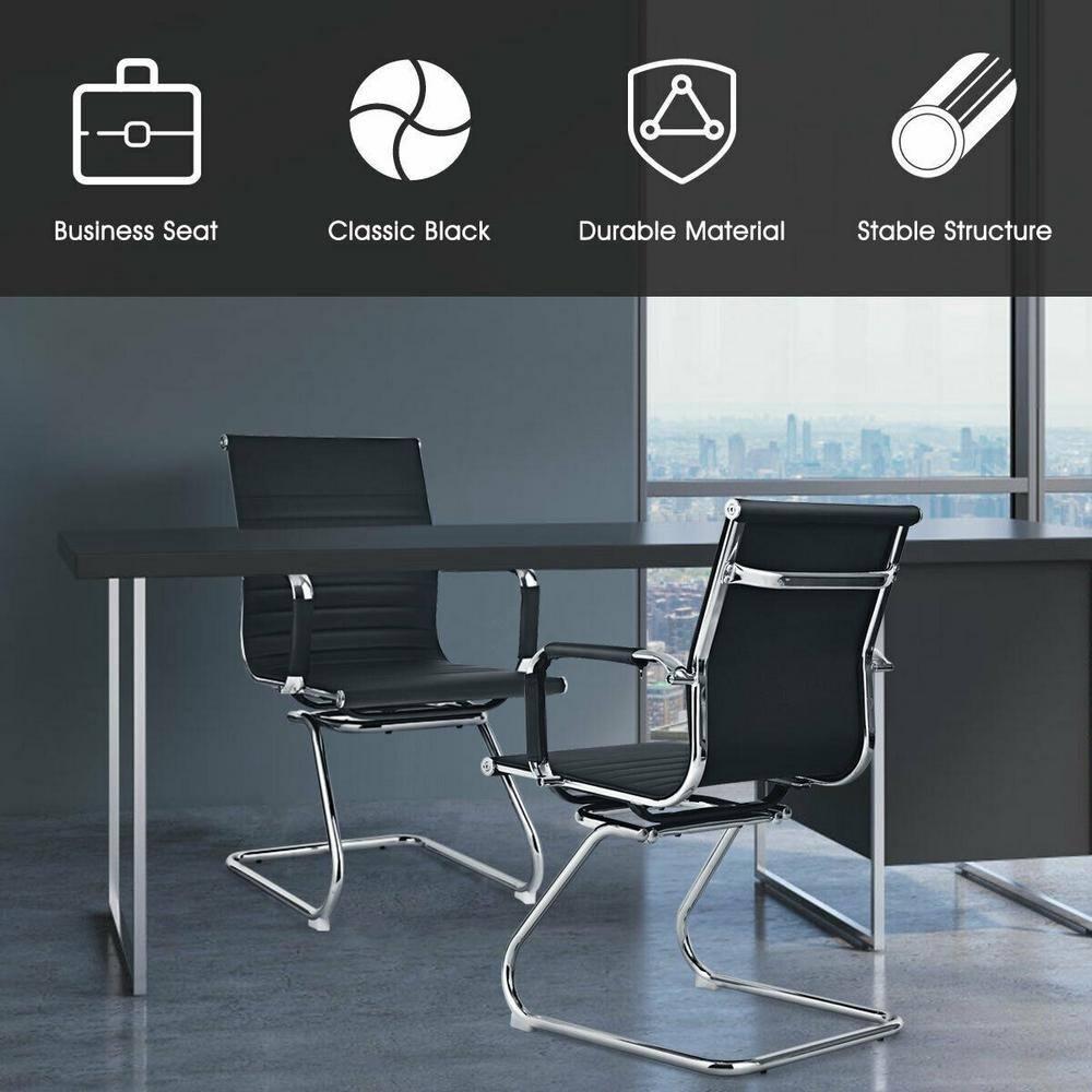 CIMOTA Waiting Room Chairs Leather Office Guest Chair Mid Back Reception Chairs with Sled Base for Meeting/Patient/Conference Room, Retro Black Set of 2