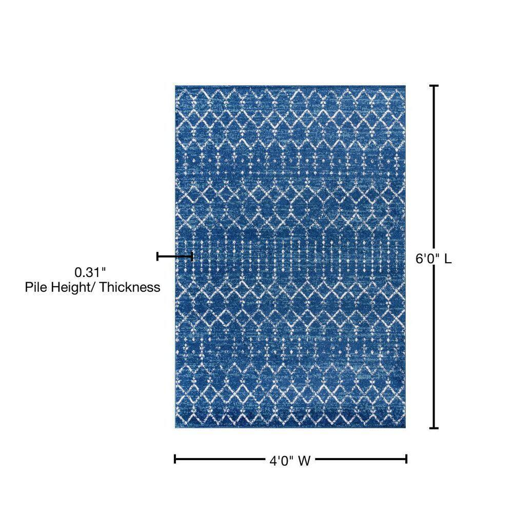 JONATHAN Y Moroccan HYPE Boho Vintage Diamond Blue/White 4 ft. x 6 ft. Area Rug