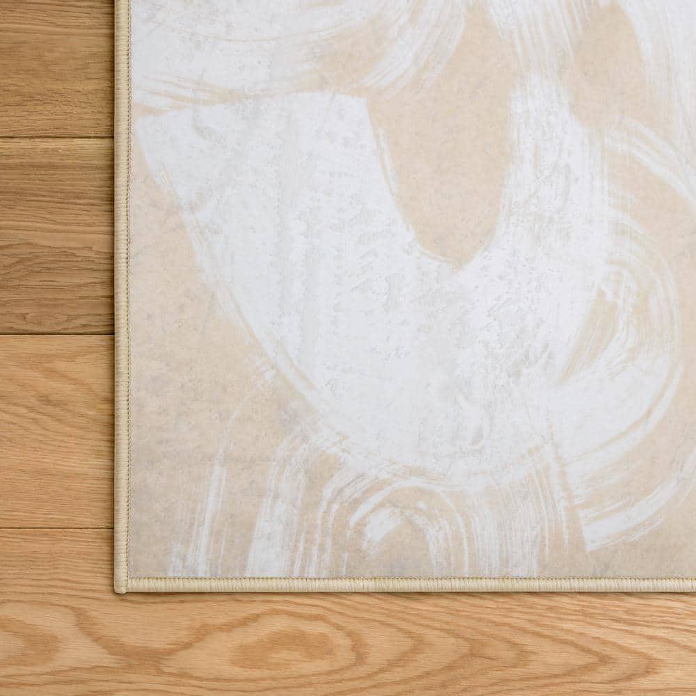 Swish Stone I Washable Abstract Art Area Rug size 5'x8'