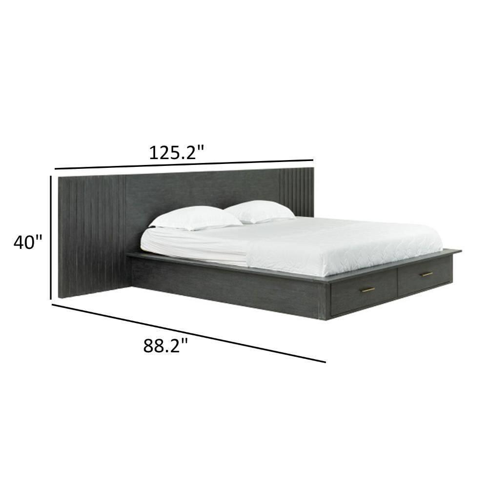 Benjara Cid Queen Platform Bed, 2 Drawers, Wall Headboard