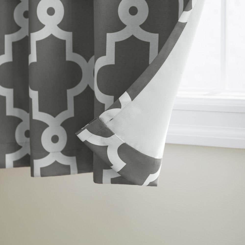 TOWN & COUNTRY EVERYDAY Ironwork Geo Trellis Sateen Indoor Curtains, Room Darkening Blackout, Grommet Top, Energy Efficient, 2-Pack Set, 52"x108", Black Pearl