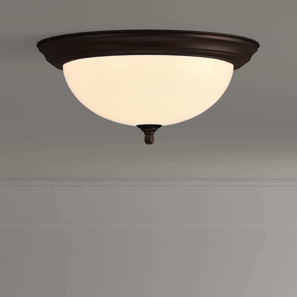 Progress Lighting, Melon Collection, 3-Light Flush Mount, Antique Bronze, Alabaster Glass Shade