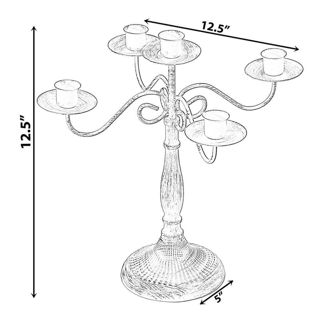Antique 12 Distressed 5 Arm Metal Candelabra for Dining Room, Entryway, Kitchen and Vanity