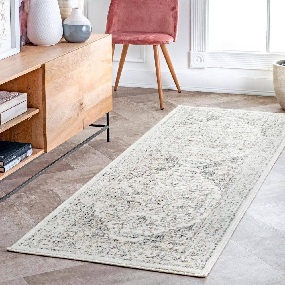 Nuloom Tanith Medallion 2x3 Accent Indoor Area Rug for Living Room Bedroom Dining Room Entryway Kitchen, Cream/Grey