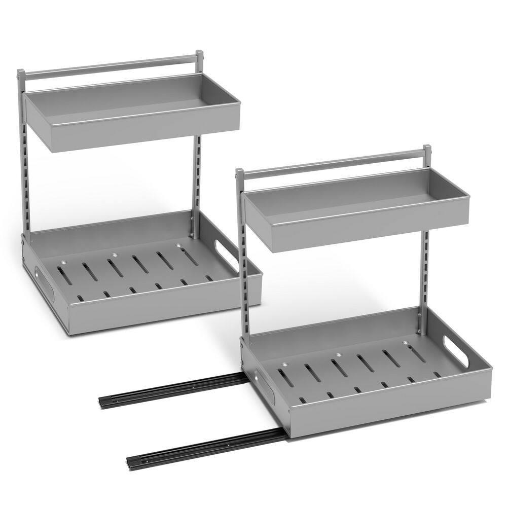 Sorbus Sorbus Under Sink Organizer with Sliding Tracks and Adhesive Tape - 2-Tier Pull-Out Storage Rack for Kitchen and Bathroom - No Drill Under Sink Organization Storage Cabinet Shelf, Set of 2