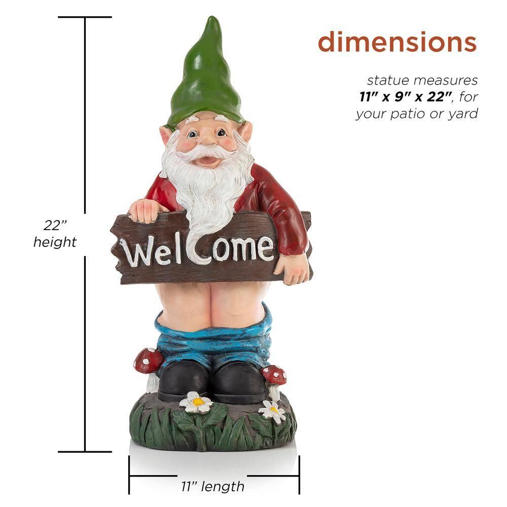 22"H Ceramic Outdoor Sculpture - Alpine Corporation: Garden Gnome with Welcome Sign, Mythical Decor