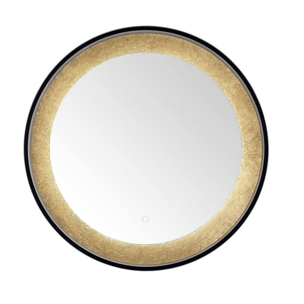 SAFAVIEH Erdem 30 Inch Aluminum Led Mirror, Black/Gold Leaf