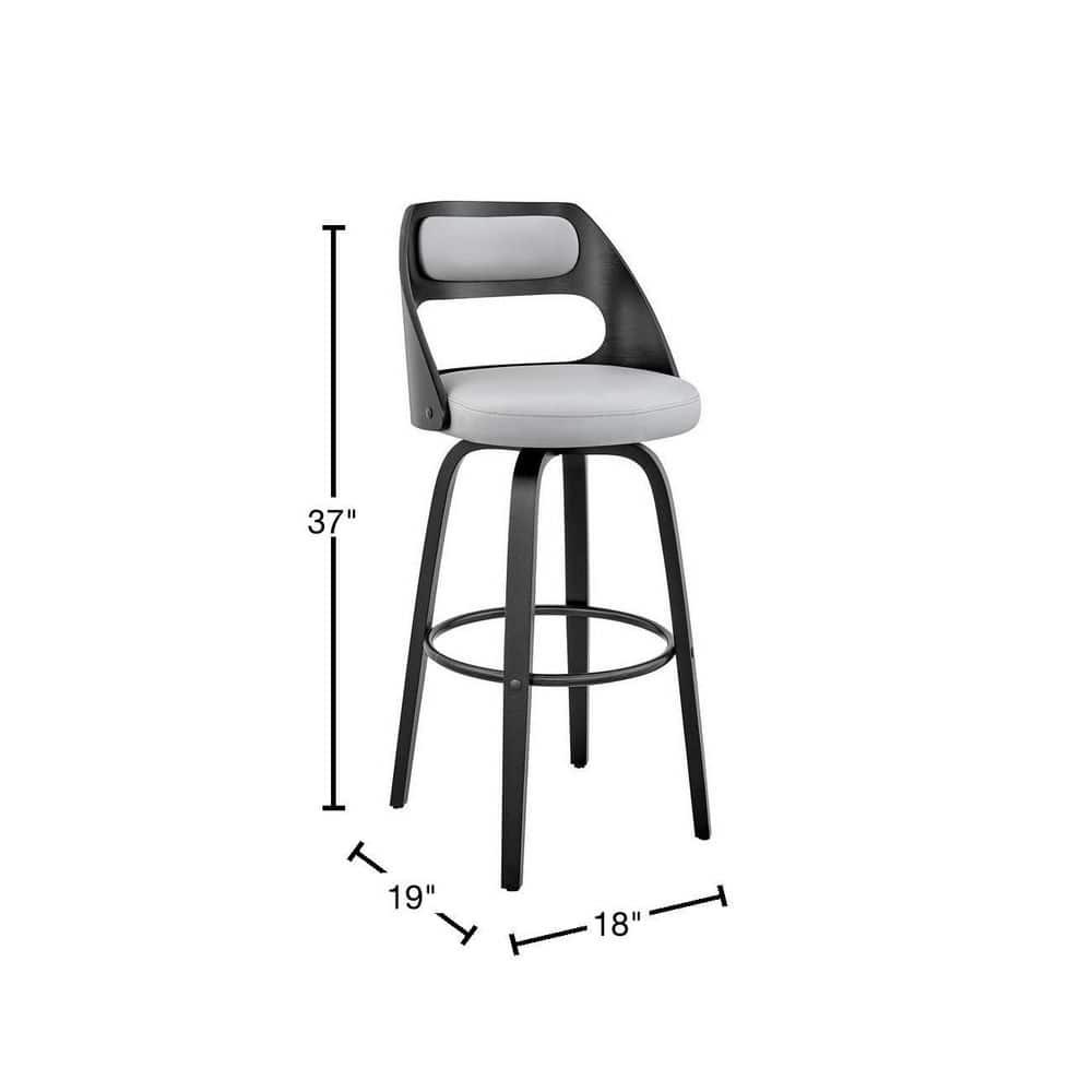 26 in. Julius Gray Faux Leather & Black Wood Bar Stool