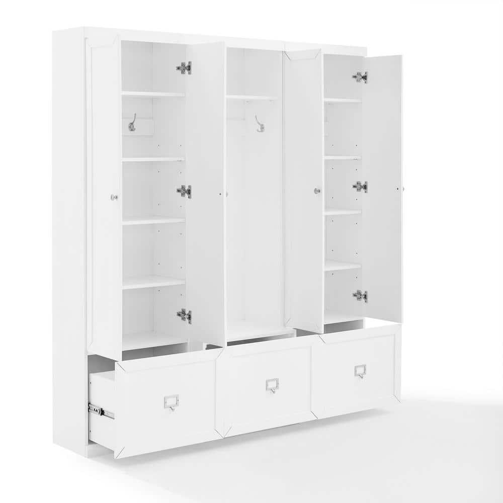 Crosley 3pc Harper Entryway Hall Tree and 2 Pantry Closet Set White : Mudroom Organizer with Storage Hooks