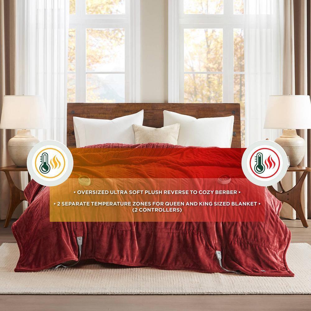 Woolrich Woolrich Heated Plush to Berber Blanket,Garnet,Twin