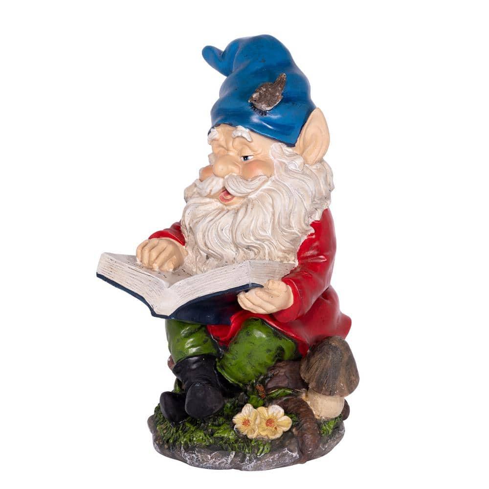 Alpine Corporation 14" Tall Outdoor Garden Gnome Reading a Book Yard Statue Decoration