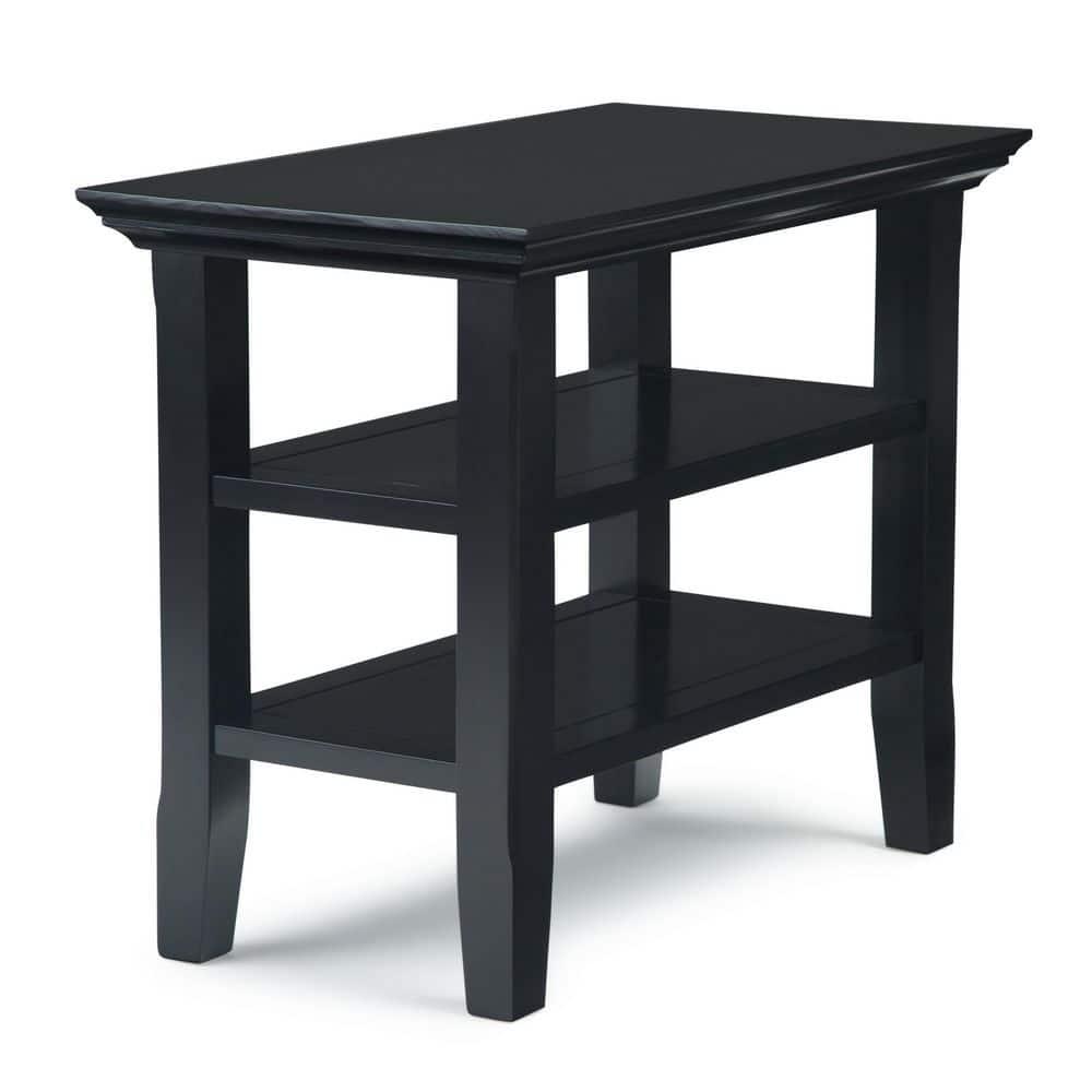 Simpli Home Acadian Wood 14" Rectangle Transitional Narrow Side Table in Black