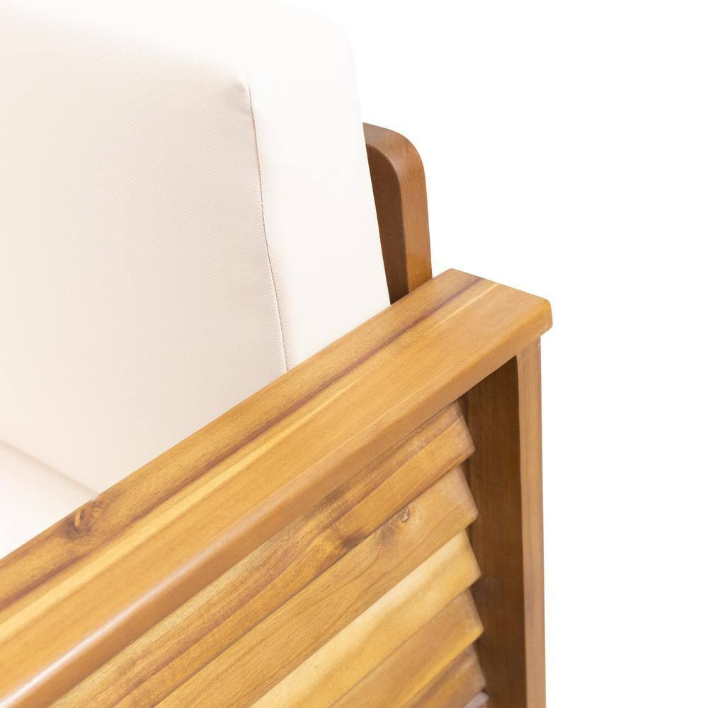 Christopher Knight Home Rabun Outdoor Acacia Wood 4 Seater Chat Set with Cushions, Cream/Teak