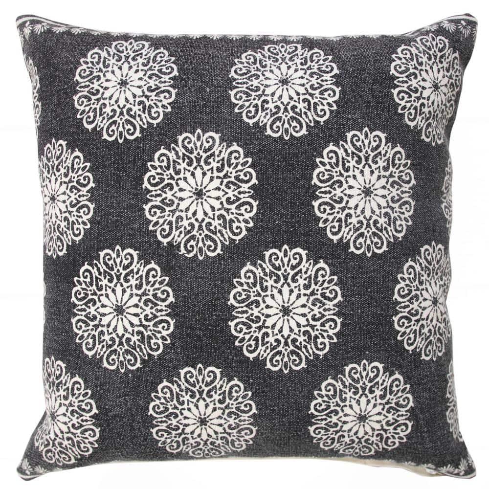 Ox Bay 20" x 20" Traditional, Bohemian, Vintage, Cottage Black, White, Multi-color Floral Cotton Throw Pillow , Zip Closure