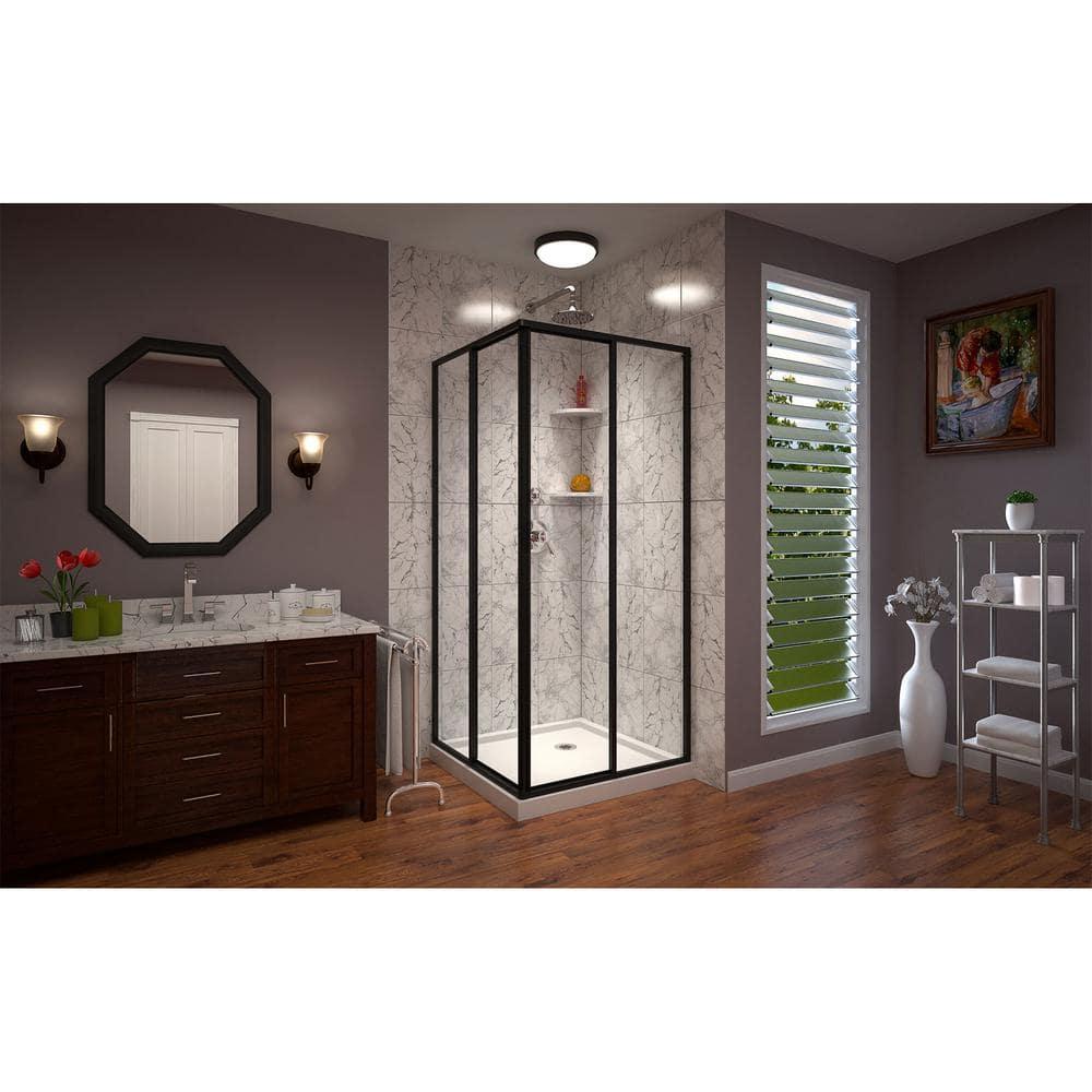 Cornerview 36" x 74.75" Framed Square Sliding Shower Enclosure with Base Included