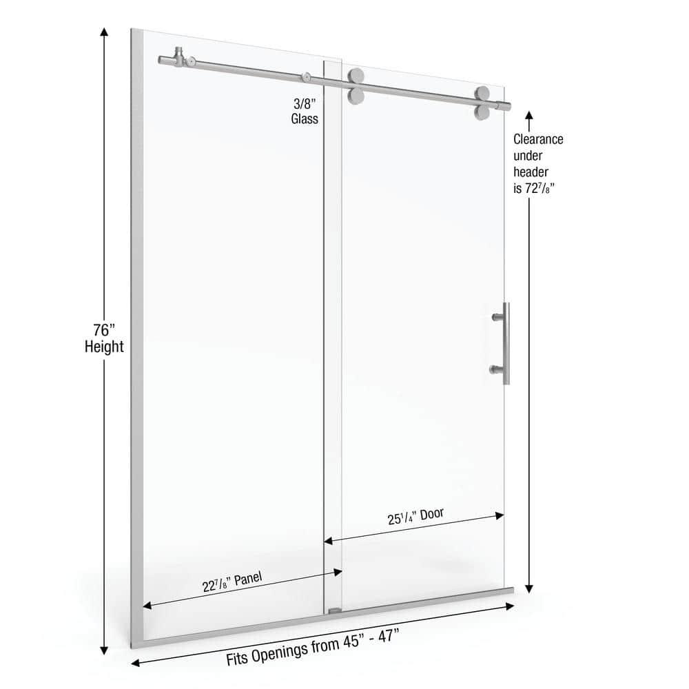 Vinesse 57" W x 76" H Single Sliding Frameless Shower Door