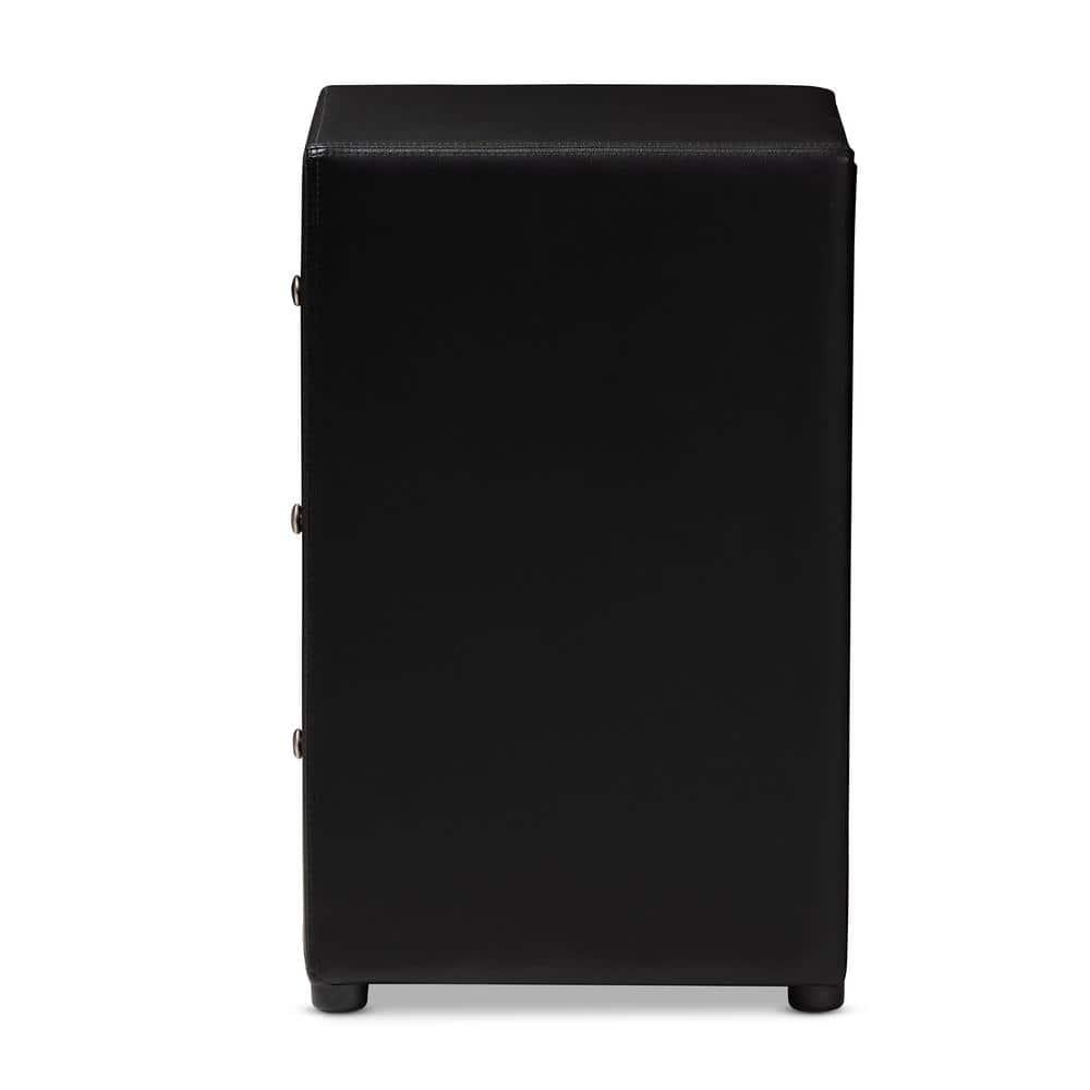 Tessa Faux Leather Upholstered 3 Drawer Nightstand Black - Baxton Studio