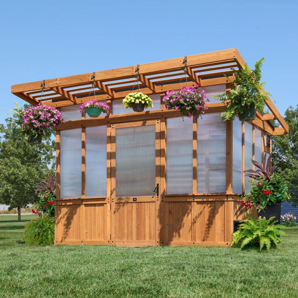 Backyard Discovery Poppy 11'x7' Cedar Wood and Polycarbonate Greenhouse Kit, PowerPort