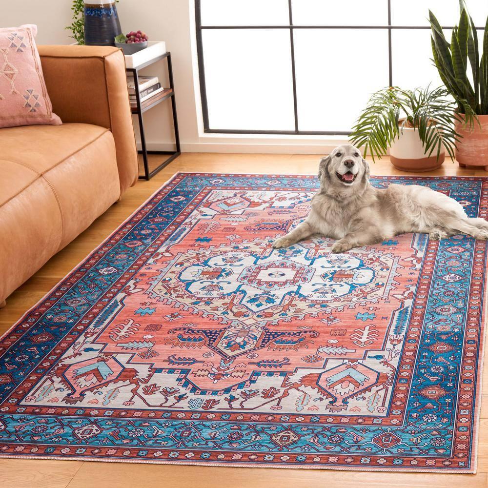 Arizona ARZ105 Power Loomed Machine Washable Area Rug - Rust/Navy - 4'x6' - Safavieh.