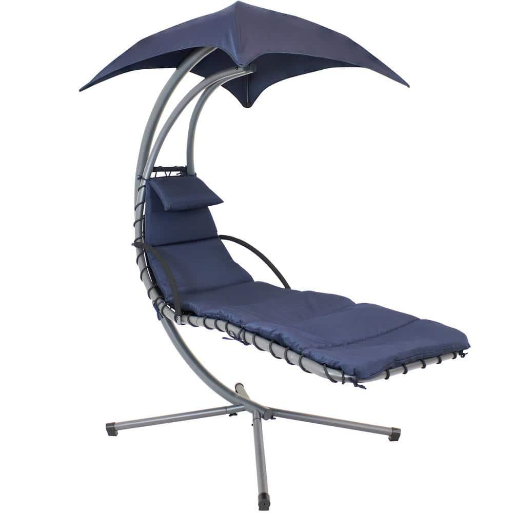 Steel Outdoor Floating Chaise Lounge Chair with Canopy with Stand
