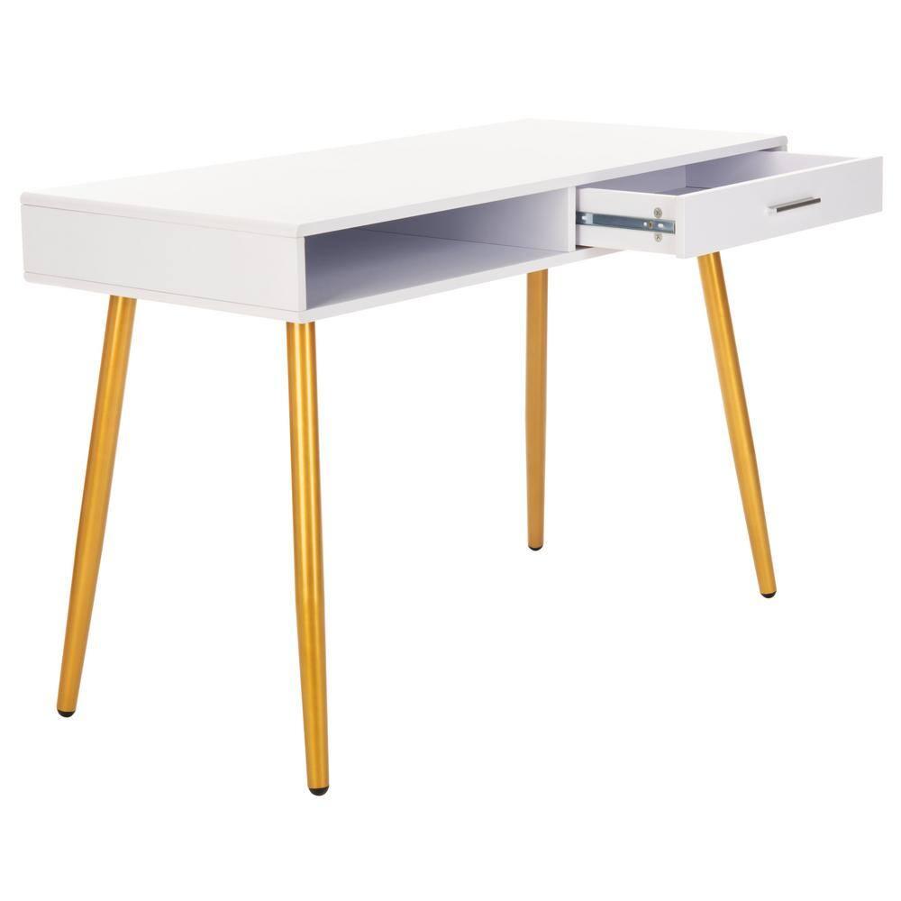 Jorja 1 Drawer 1 Shelf Desk - DSK2200 - White/Gold - Safavieh