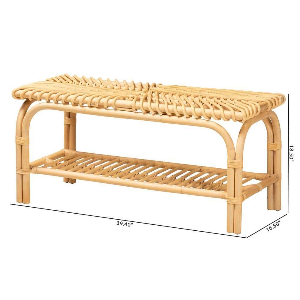 Himari Rattan Accent Bench Natural Brown - Baxton Studio: Handcrafted, Entryway, Bedroom, Shelf Storage