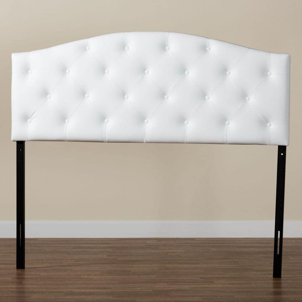 Full Myra Modern And Contemporary Faux Leather Upholstered Button-Tufted Scalloped Headboard White - Baxton Studio: Elegant Design, Wood Frame Mounted