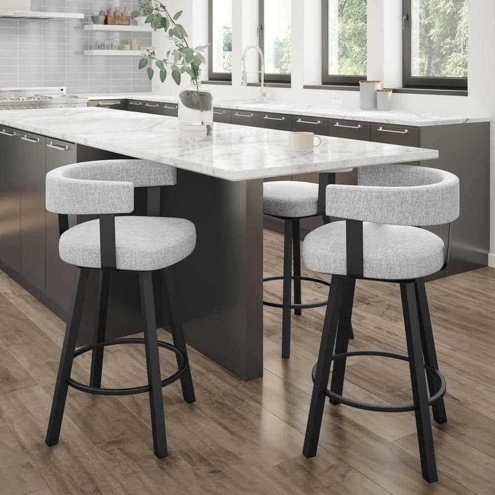Amisco Parker 26 In. Swivel Counter Stool - Grey White Polyester / Black Metal