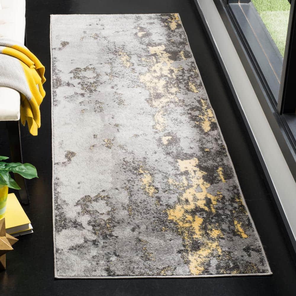 Adirondack ADR134 Machine Made Indoor Runner - Grey/Yellow - 2'-6"x18' - Safavieh