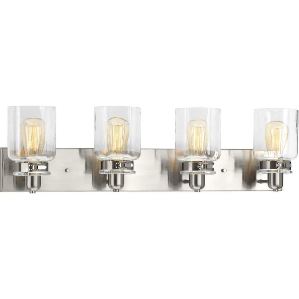 Progress Lighting Calhoun 4-Light Bath Vanity, Brushed Nickel, Clear Glass Shade