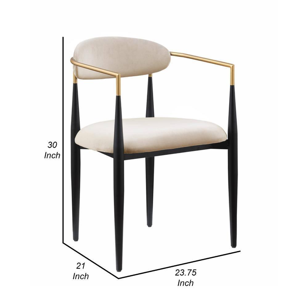 Benjara BM316796 21 in. Kenny Taupe Fabric Foam Padded Gold & Black Metal Dining Chair
