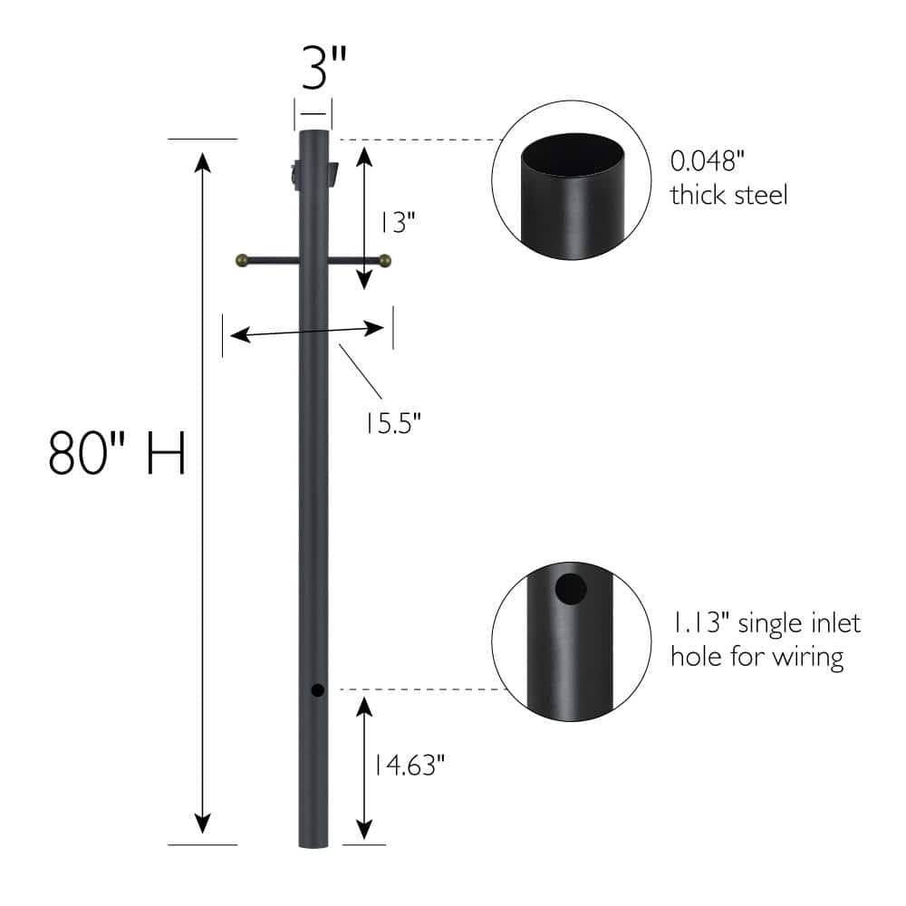 Design House,589812 Poste de Lámpara Tradicional para Exteriores con Brazo Cruzado de Plástico, Instalación de Enterramiento Directo, Toma de Corriente Incorporada y Sensor Fotocular Del Anochecer Al Amanecer en Negro