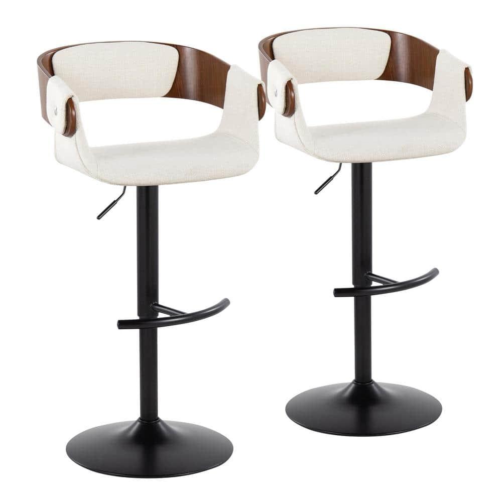 Set of 2 Elisa Adjustable Barstools Walnut/Cream - LumiSource: Mid-Century Modern, Swivel, Footrest, Metal Frame