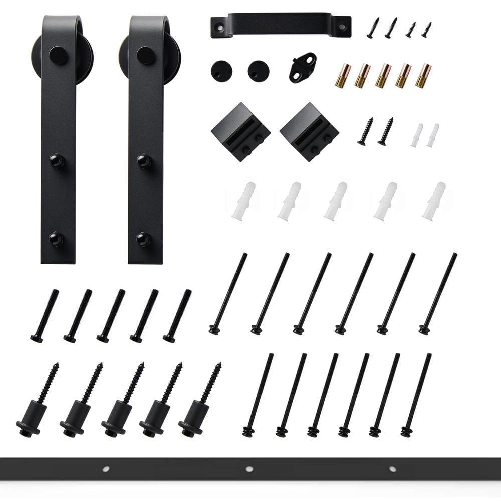 Sliding Barn Door 48”x84”, Black Barn Door with Modern Paneled Wave Design, Complete Barn Door Set, Waterproof PVC Surface, Assembly Required for Bedroom, Living Room, Closet, or Bathroom