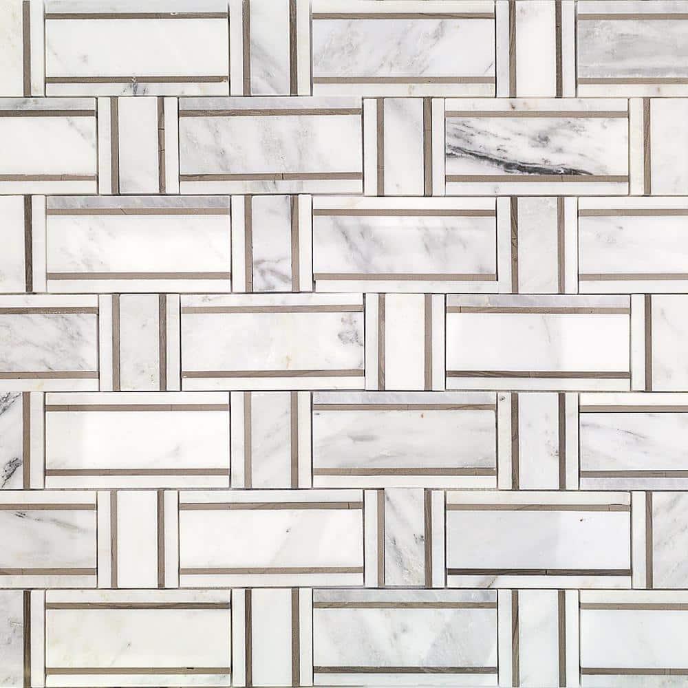 Mingle Random Sized Marble Basketweave Mosaic Wall Tile