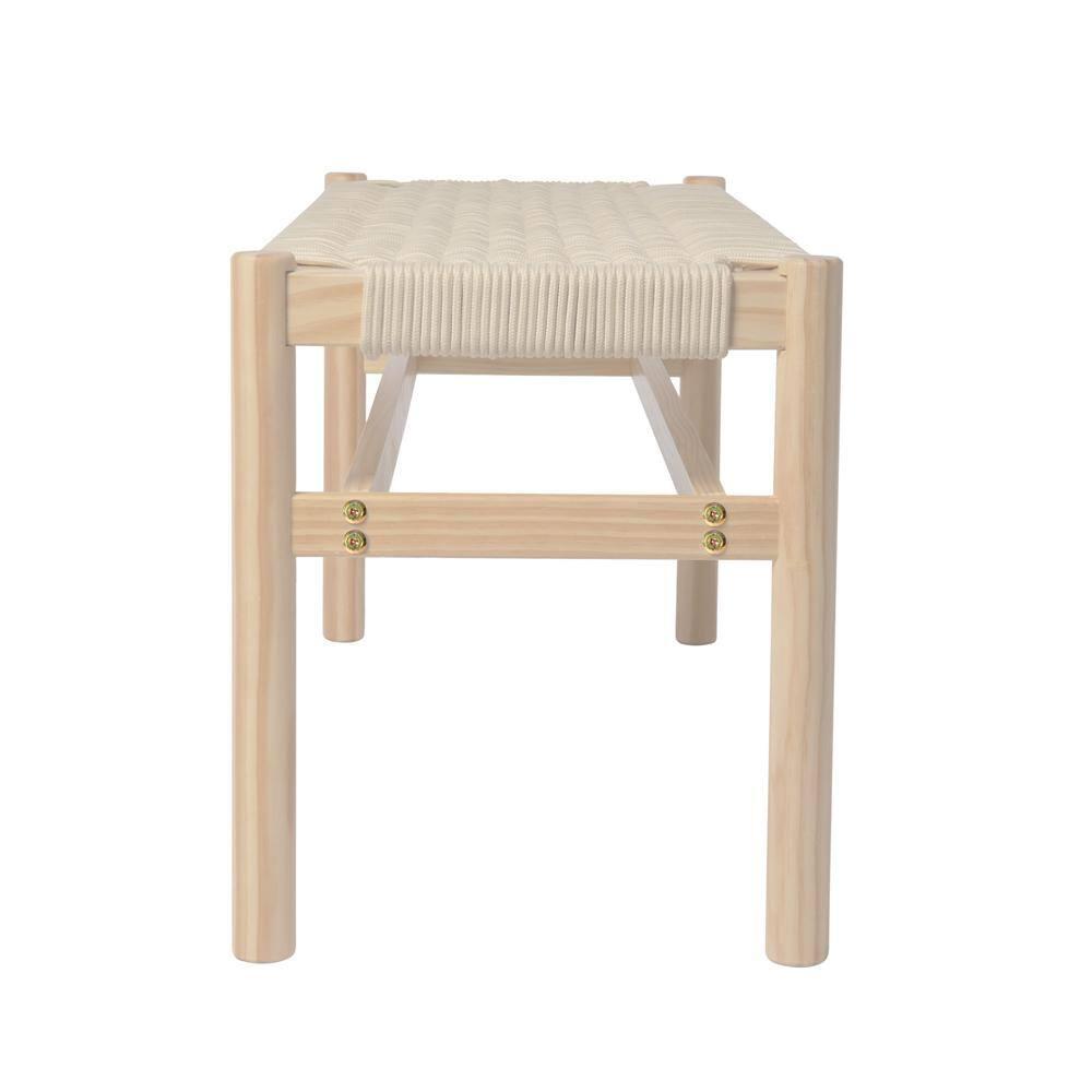 Storied Home Fernway Solid Wood and Woven Rope Entryway Bench Cream: Scandinavian Design, Pine Frame, 43.25" Long