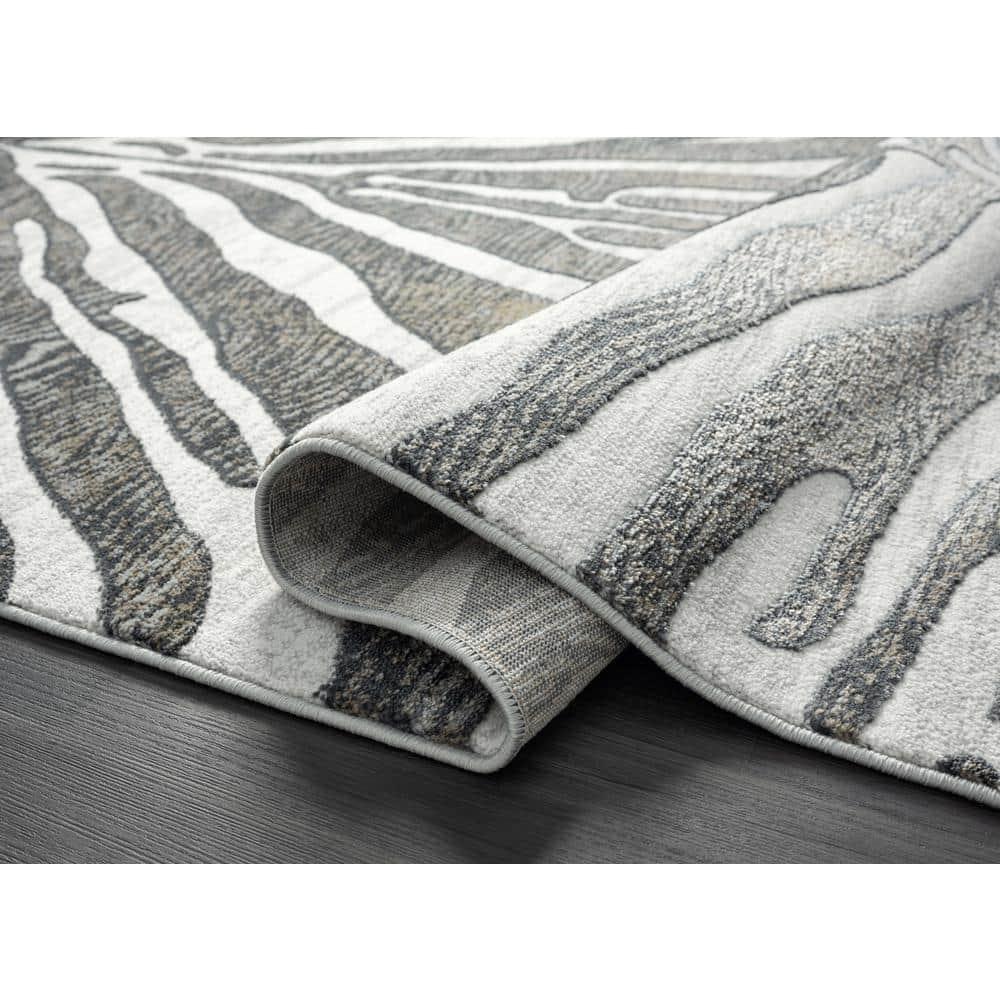 Abani Nova NOV170B Grey Brown Zebra Print Area Rug 6' x 9' - Grey