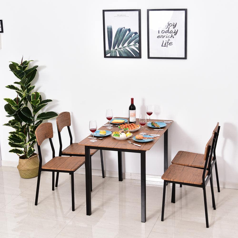 17 Stories 5 Piece Industrial Dining Table Set, Rectangular Kitchen Table And 4 Chairs, Dining Room Set For Small Space