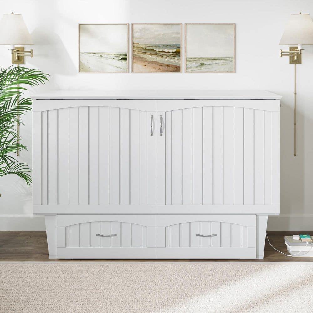 Queen Nantucket Murphy Bed Chest USB Turbo Charger White - AFI