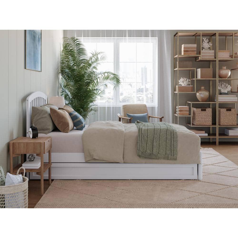 Lucia Twin XL Wood Platform Bed with Panel Footboard & Twin XL Trundle in White