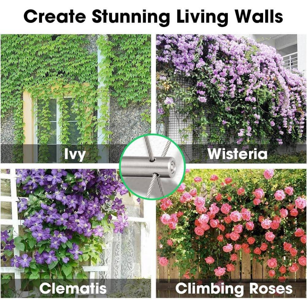 VIVOSUN Wire Trellis Kit with 20 Set Holders and 98.4ft Wire Rope, 316 Stainless Steel Espalier Cable Trellis Kit for Climbing Plants, Vines and Green Wall