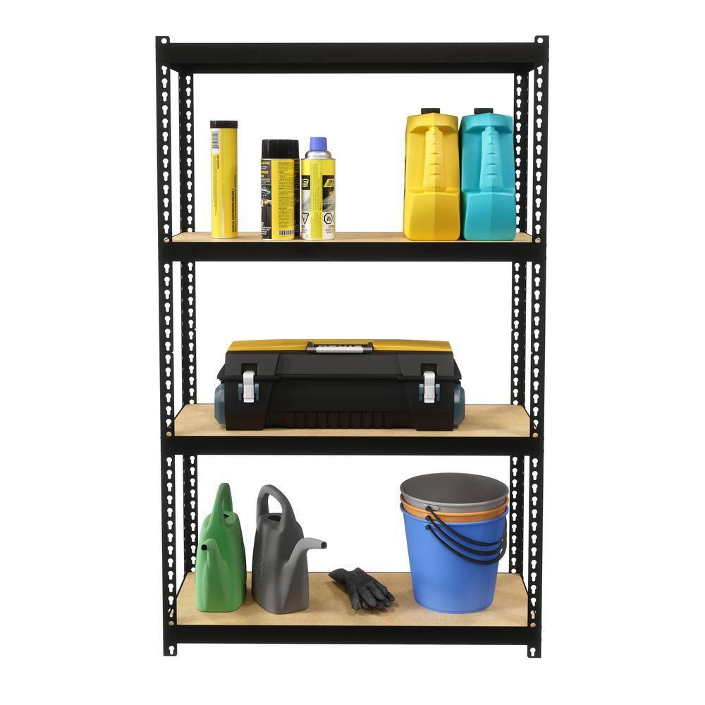 Space Solutions 1000 Riveted Metal Shelving 4-Shelf Unit in Black
